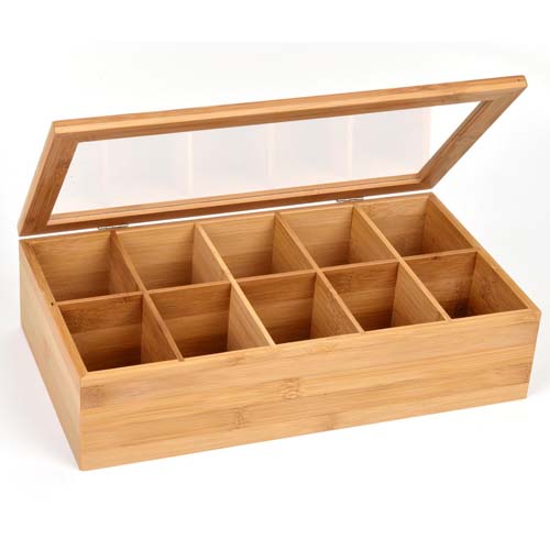 Big Natural Bamboo Tea Box Storage Organizer