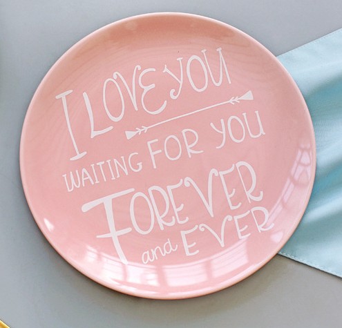 Pink ceramic wedding gift plate ,valentine I LOVE U gift candy dishes