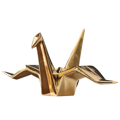 Custom cheap golden plated paper crane home table decoration ceramic craft