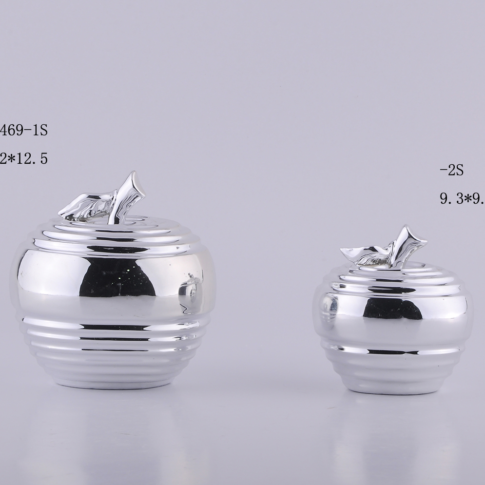 Ceramic Apple Figurine, Silver Ceramic, 2.5 x 2.25 x 2.5 Inches