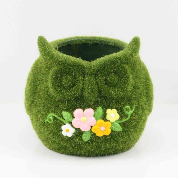 Grass Flocked flower pot – Owl, Ceramic