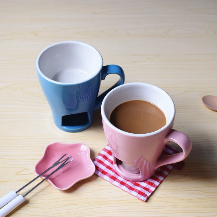 Chocolate fondue mug,ceramic fondue mug,melting fondue mug