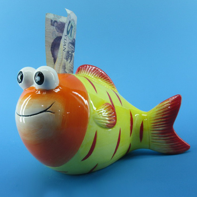 Custom made Ceramic Coin bank, Money box, Piggy Bank, Fish