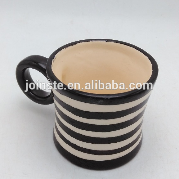 Small black and white tripe ceramic coffee mug with handle