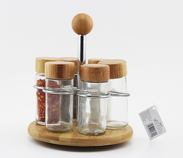 Spice Rack,6 Schwartz Spice Bottles,Bamboo Revolving Rack