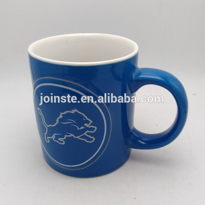 Blue ceramic coffee mug novelty color with lion painting