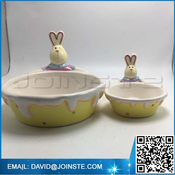 Super quality easter rabbit ceramic salad bowl