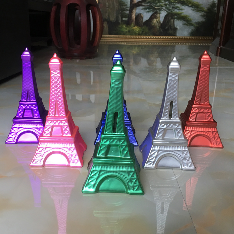 Eiffel Tower Bank 8" Tall Ceramic w/Silver Metallic Finish