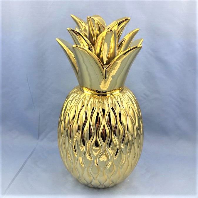 Electroplated Ceramic pineapple shaped jar,gold decorative pineapple,white pineapple decor