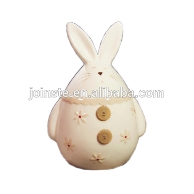 Customized cute white bunny shape ceramic coin bank