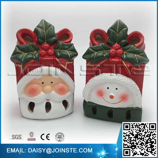 2016 decorative glitter ceramic poinsettia shaped santa and snowman