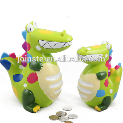 Customized cute green dinosaurs ceramic coin bank