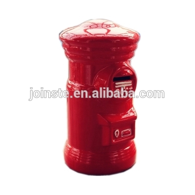 Customized red post box shape ceramic coin bank for kids