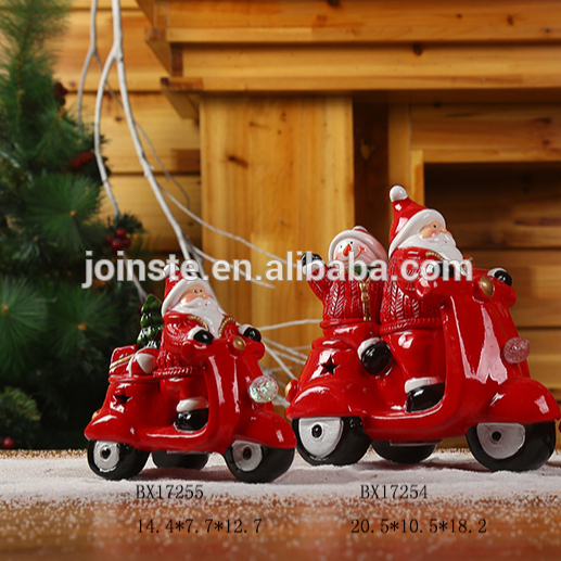 Ceramic Christmas Santa riding motorbike ornament