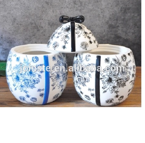 Customized small retro flower shape ceramic cookie jar candy jar storage