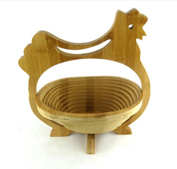 Natural Wooden Bamboo Folding Collapsible Fruit Veggie Basket, Rooster Chick Hen shape