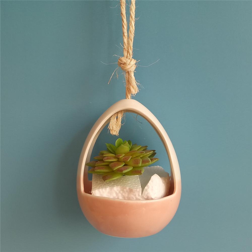 Pink ceramic  basket shape  flower pots  decoration hanging flower pot  flower hanging pot