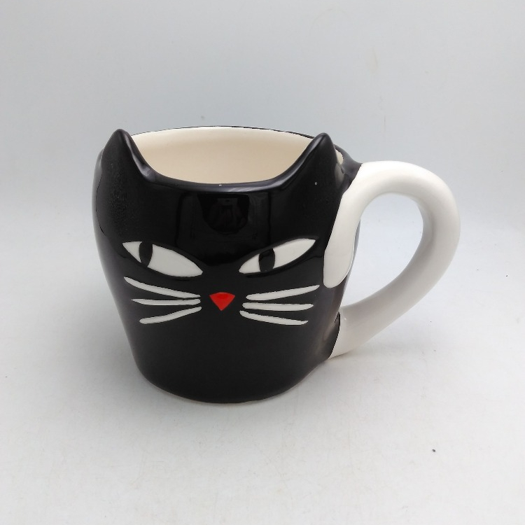 Kawaii Cute Black Cat Head Shaped Halloween Coffee Tea Ceramic Drinking Mug Cup