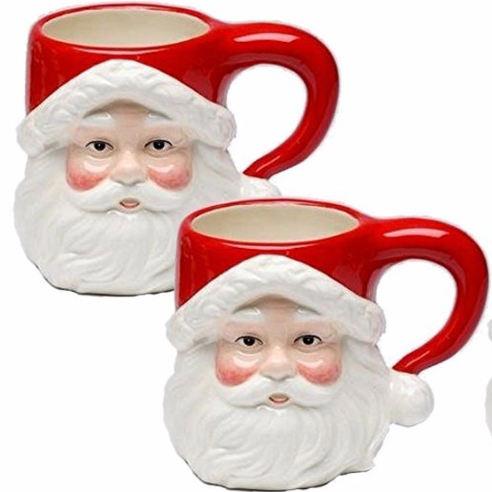 Christmas Ceramic Classic Santa Heads Beverage Mugs, Red & White, Set of 4