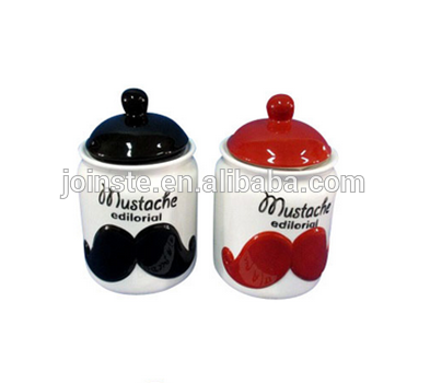 Custom decorative mustache ceramic kitchen storage jar