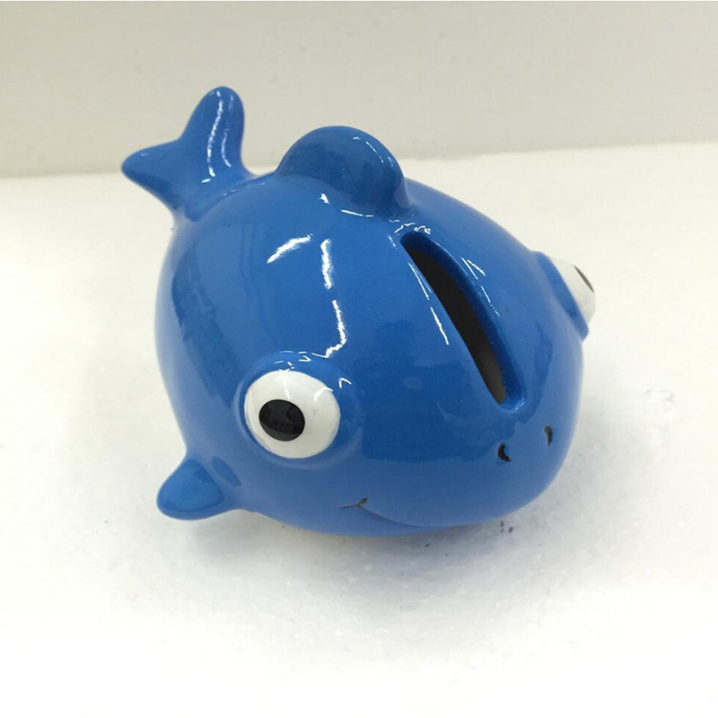 Blue Fish Shape Ceramic Piggy Bank, Coin bank, Money box