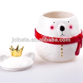 Customized Christmas snowman shape cookie jar ceramic candy jar with lid