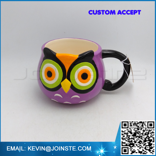 20 Oz Embossed Owl Mug Red, Ceramic Owl shape mug