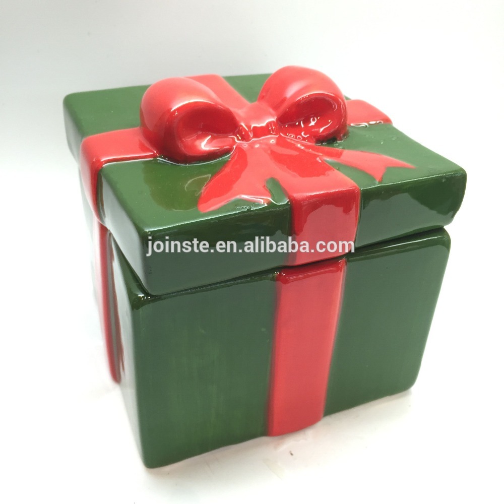 Green color Christmas ceramic candy cookie jar