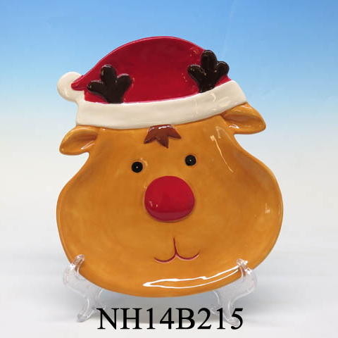 Ceramic christmas plate ,christmas elk plate for candy