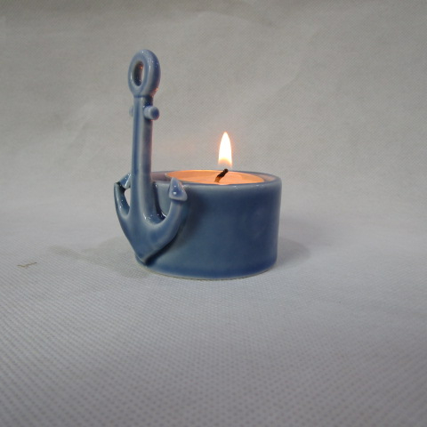 Nautical Anchor, Blue Ceramic Holder- 5.5" High. Ideal for Wedding, Reiki, Spa, Candle Gardens