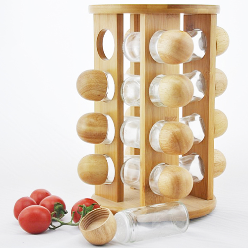 Bamboo spice jar with rack, 30 jar display rack