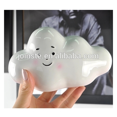 Customized white cloud shape ceramic coin bank with smile face