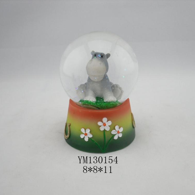 Hippo snow globe with resin figurine for decoration