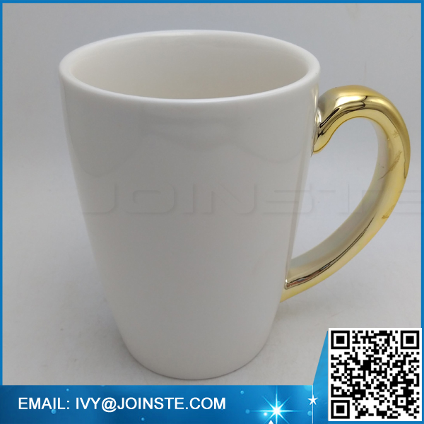 Custom Logo White Promotional Coffee Ceramic Mug With Gold Handle