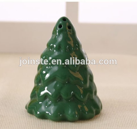 Customized green Christmas tree ceramic salt and pepper shaker