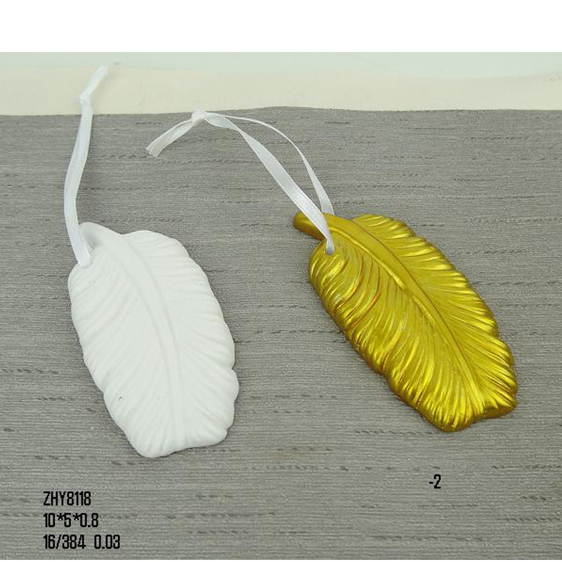 Personalized ceramic ornaments,gold and white feather bird ornaments,ceramic white angel ornament