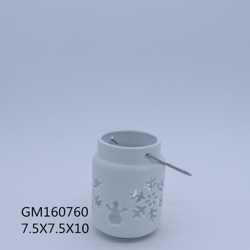 Ceramic Leaf Pattern Hanging Tea Light Lantern, White, Custom pattern