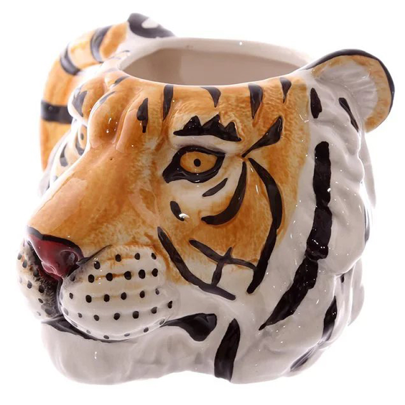 3D Tiger Ceramic Coffee Mug , Custom Porcelain Animal Milk cup