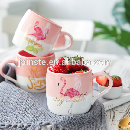 Small size flamingo hand painting ceramic coffee mug with handle