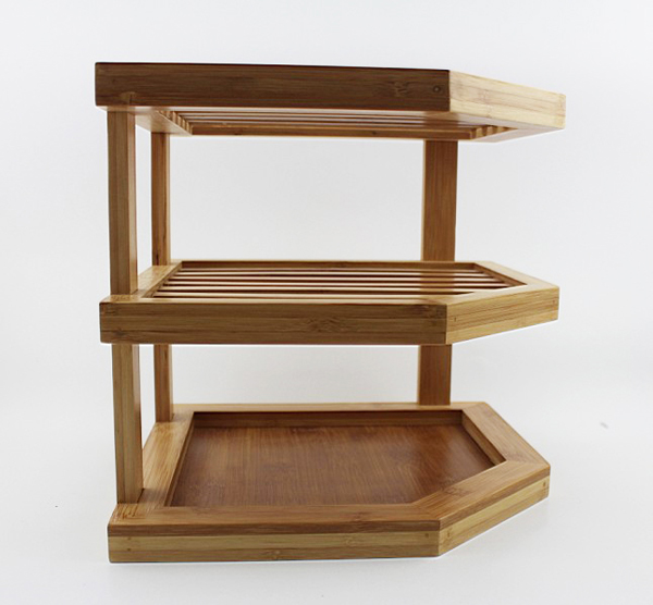 3-Tier Corner Storage Spice Rack Shelf, Natural Bamboo