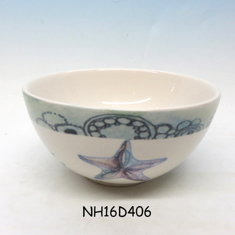 Ceramic Cape Coral Starfish Serving Bowl One Size White/blue