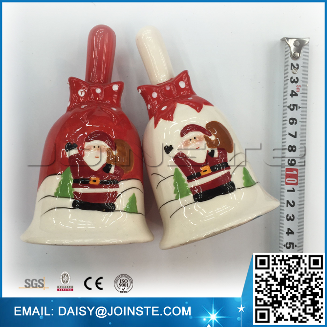 Red and white christmas handheld ceramic jingle bell