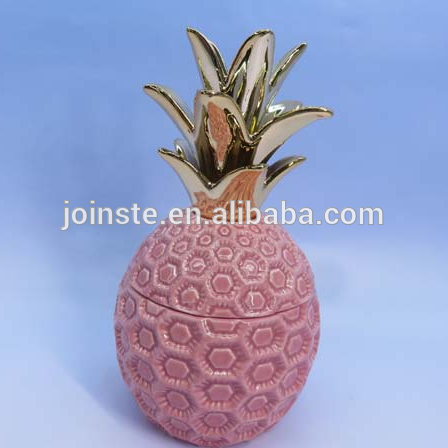 Customized pink pineapple shape ceramic cookie jar candy jar made in China