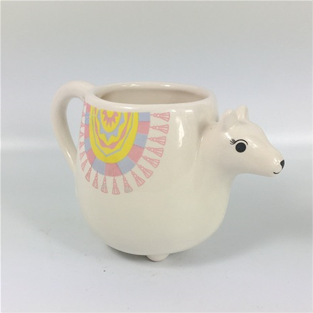 Custom white llama shape mug , hand painted  ceramic  3d  coffee mug ,tea mug