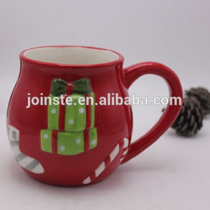 Christmas handmade ceramic coffee mug with handle