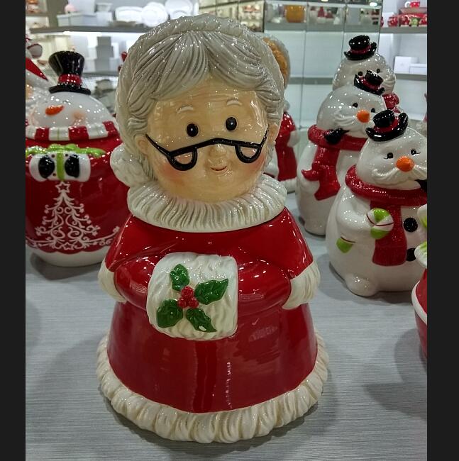 Ceramic X'mas storage boxes,ceramic christmas cookie jar,Mrs Santa shaped Candy Jar