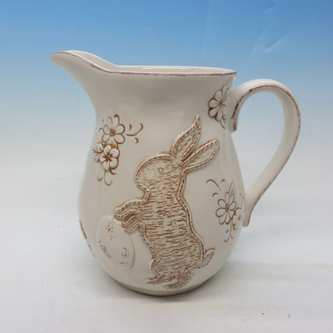 Pink with White Bunny Rabbits Ceramic Cream Pitcher, Custom accept