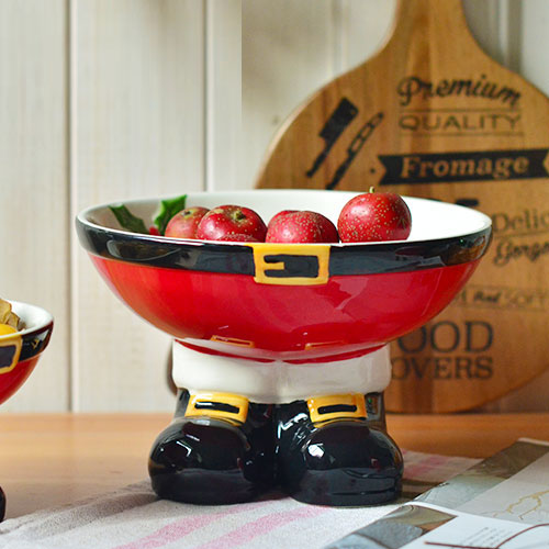 funky fruit santa boot bowl, custom ceramic fruit bowls