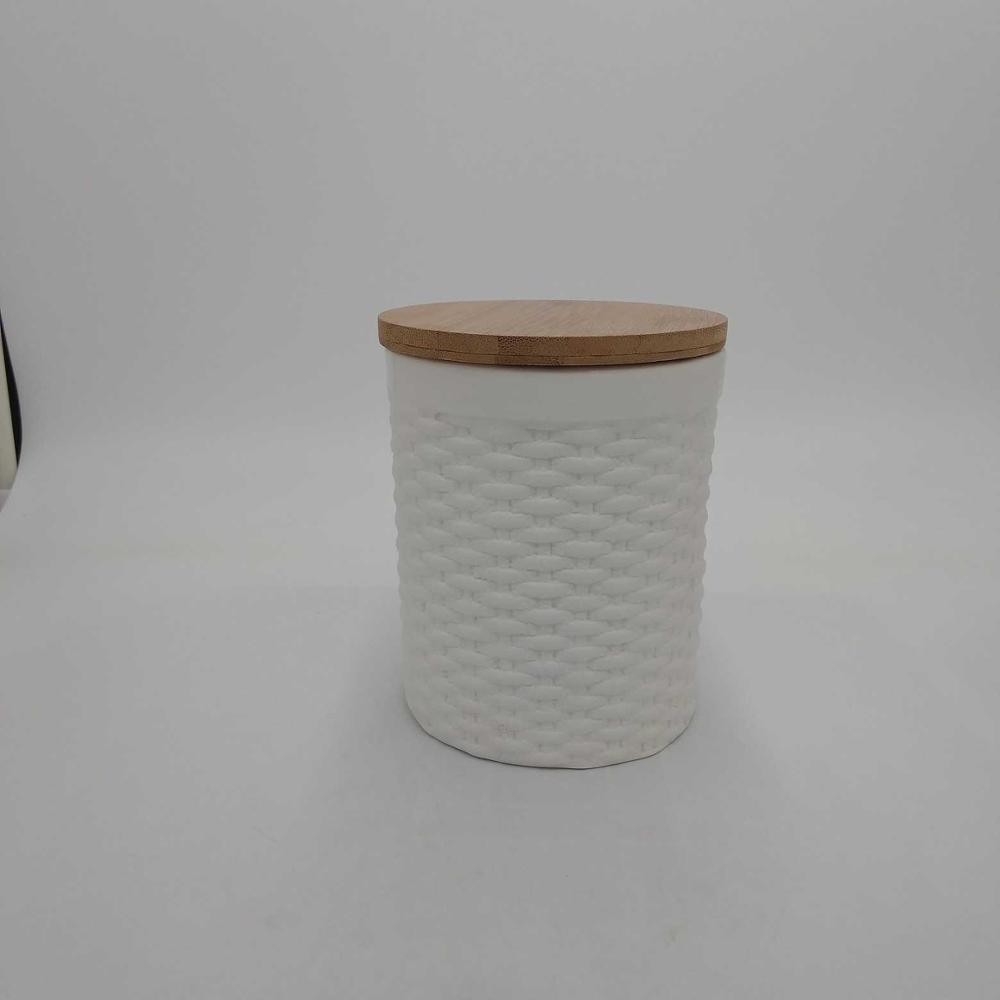 Ceramic Canister Ceramic Storage Jar Tea Container With Bamboo Lid (airtight) (Glossy White, 10x15cm)