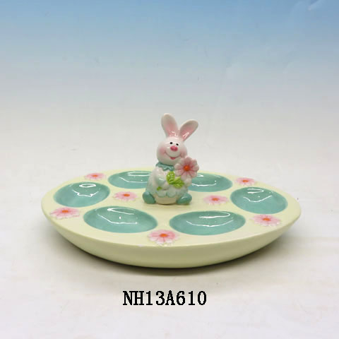 10&quot; Decorative Purple Easter Bunny Spring Ceramic Egg Plate or Candle Holder